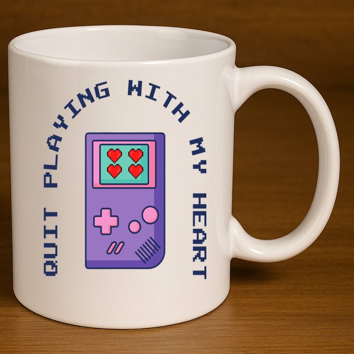 Quit Playing With My Heart Retro Video Game 11oz C Handle Ceramic Mug