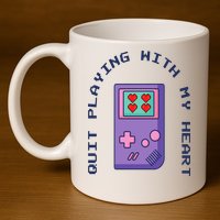 Quit Playing With My Heart Retro Video Game 11oz C Handle Ceramic Mug
