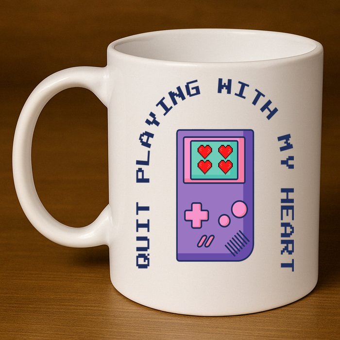 Quit Playing With My Heart Retro Video Game 11oz C Handle Ceramic Mug