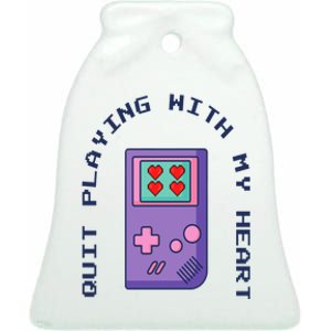 Quit Playing With My Heart Retro Video Game Ceramic Bell Ornament