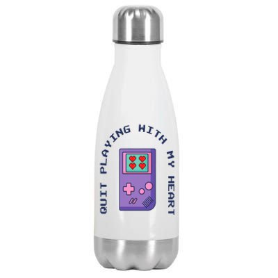 Quit Playing With My Heart Retro Video Game Stainless Steel Insulated Water Bottle