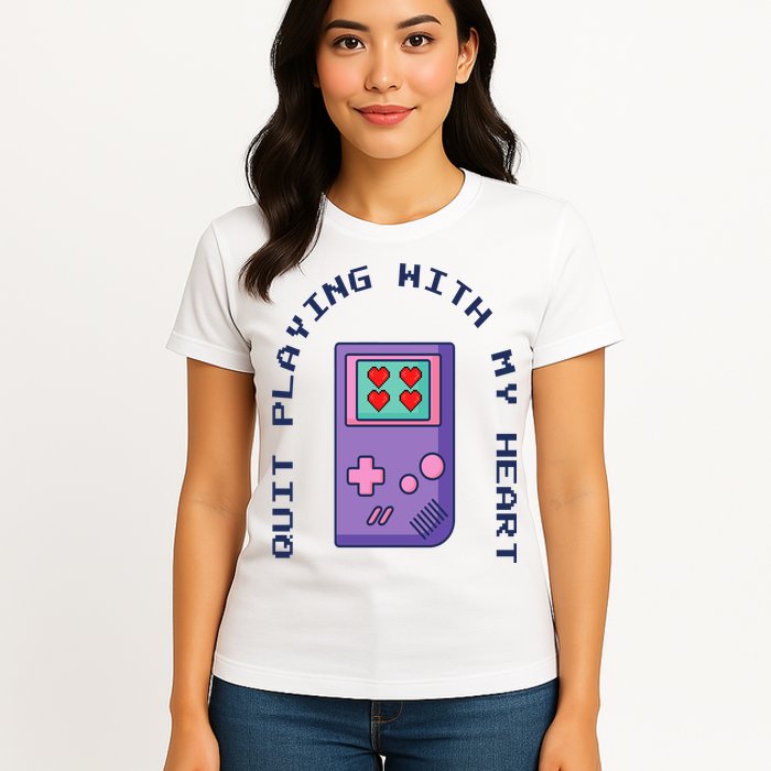 Quit Playing With My Heart Retro Video Game Womens T-Shirt