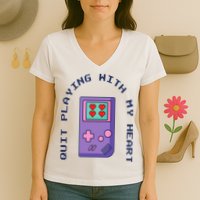 Quit Playing With My Heart Retro Video Game Women's V-Neck T-Shirt