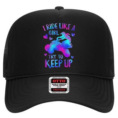 Quad Ride Like A  Try Keep Up Four wheeler Rider High Crown Mesh Back Trucker Hat