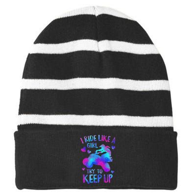 Quad Ride Like A  Try Keep Up Four wheeler Rider Striped Beanie with Solid Band