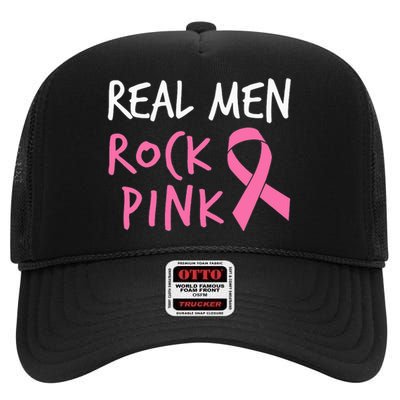 quote Real  Rock Pink Fighting Breast Cancer High Crown Mesh Back Trucker Hat