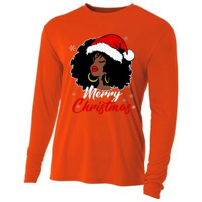 Queen Santa African American Merry Christmas Melanin Cooling Performance Long Sleeve Crew