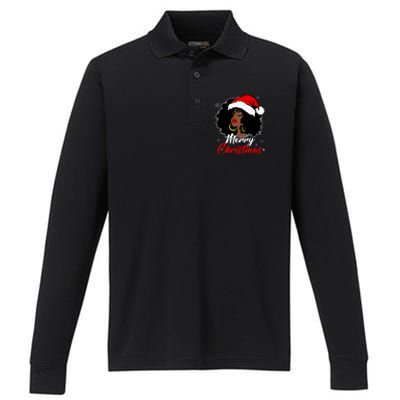 Queen Santa African American Merry Christmas Melanin Performance Long Sleeve Polo