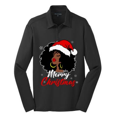 Queen Santa African American Merry Christmas Melanin Silk Touch Performance Long Sleeve Polo