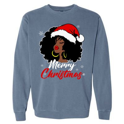 Queen Santa African American Merry Christmas Melanin Garment-Dyed Sweatshirt