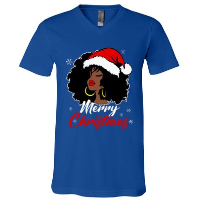 Queen Santa African American Merry Christmas Melanin V-Neck T-Shirt