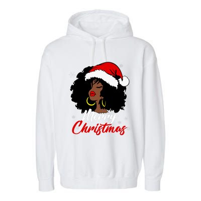 Queen Santa African American Merry Christmas Melanin Garment-Dyed Fleece Hoodie