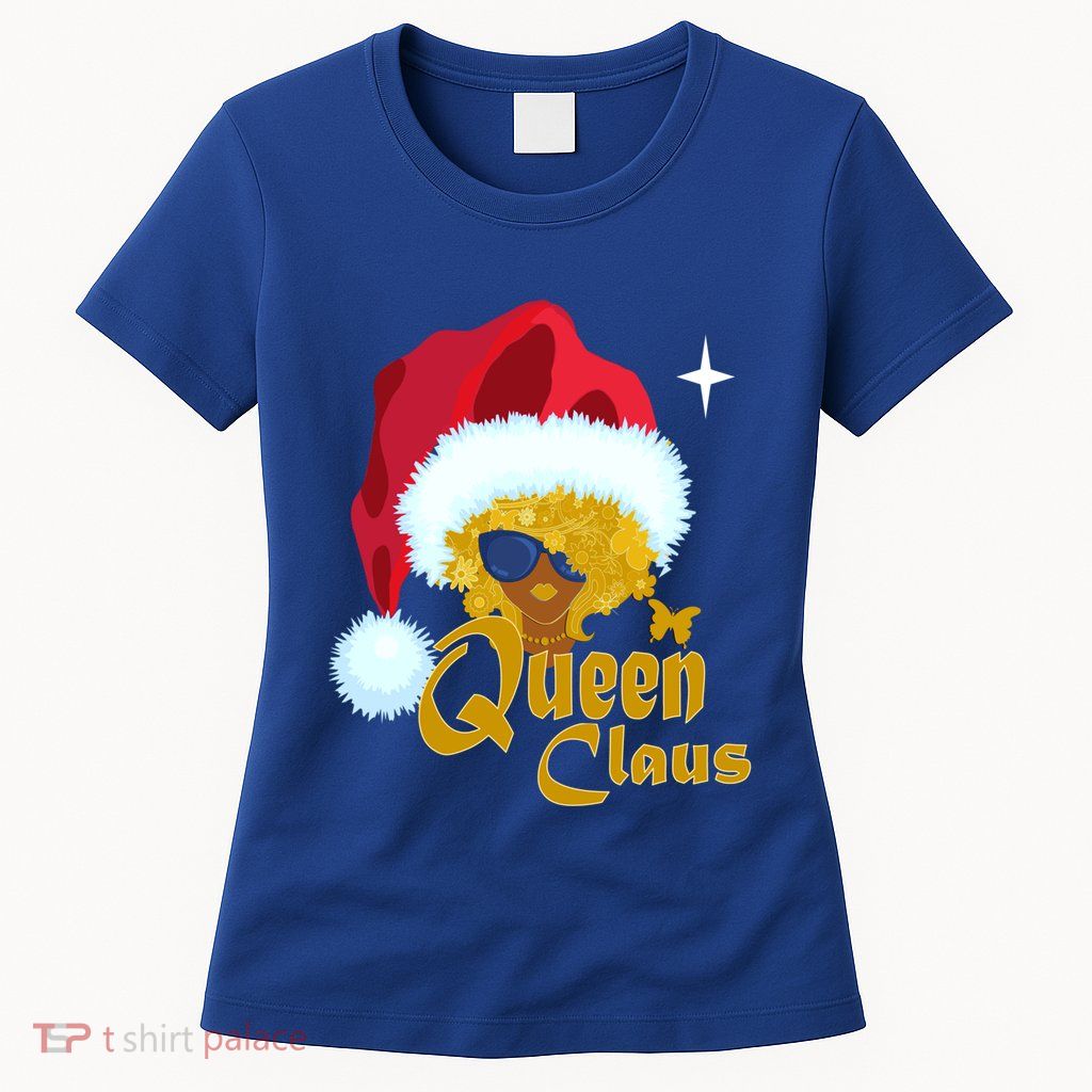 Queen Santa African American Christmas Melanin Cool Gift Womens T-Shirt