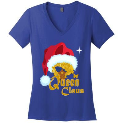 Queen Santa African American Christmas Melanin Cool Gift Women's V-Neck T-Shirt