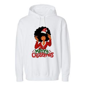 Queen Santa African American Merry Christmas Melanin Great Gift Garment-Dyed Fleece Hoodie