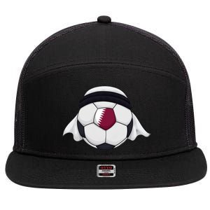 Qatar Soccer Ball Wearing Keffiyeh 7 Panel Mesh Trucker Snapback Hat