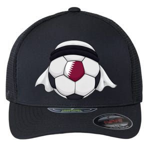 Qatar Soccer Ball Wearing Keffiyeh Flexfit Unipanel Trucker Cap