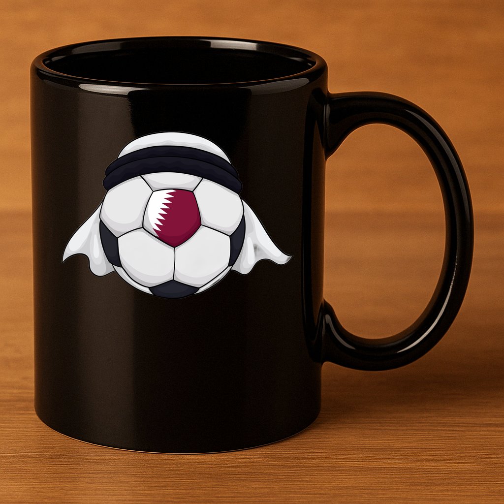 Qatar Soccer Ball Wearing Keffiyeh 11oz C Handle Ceramic Mug