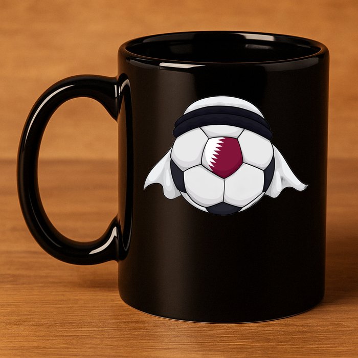 Qatar Soccer Ball Wearing Keffiyeh 11oz C Handle Ceramic Mug