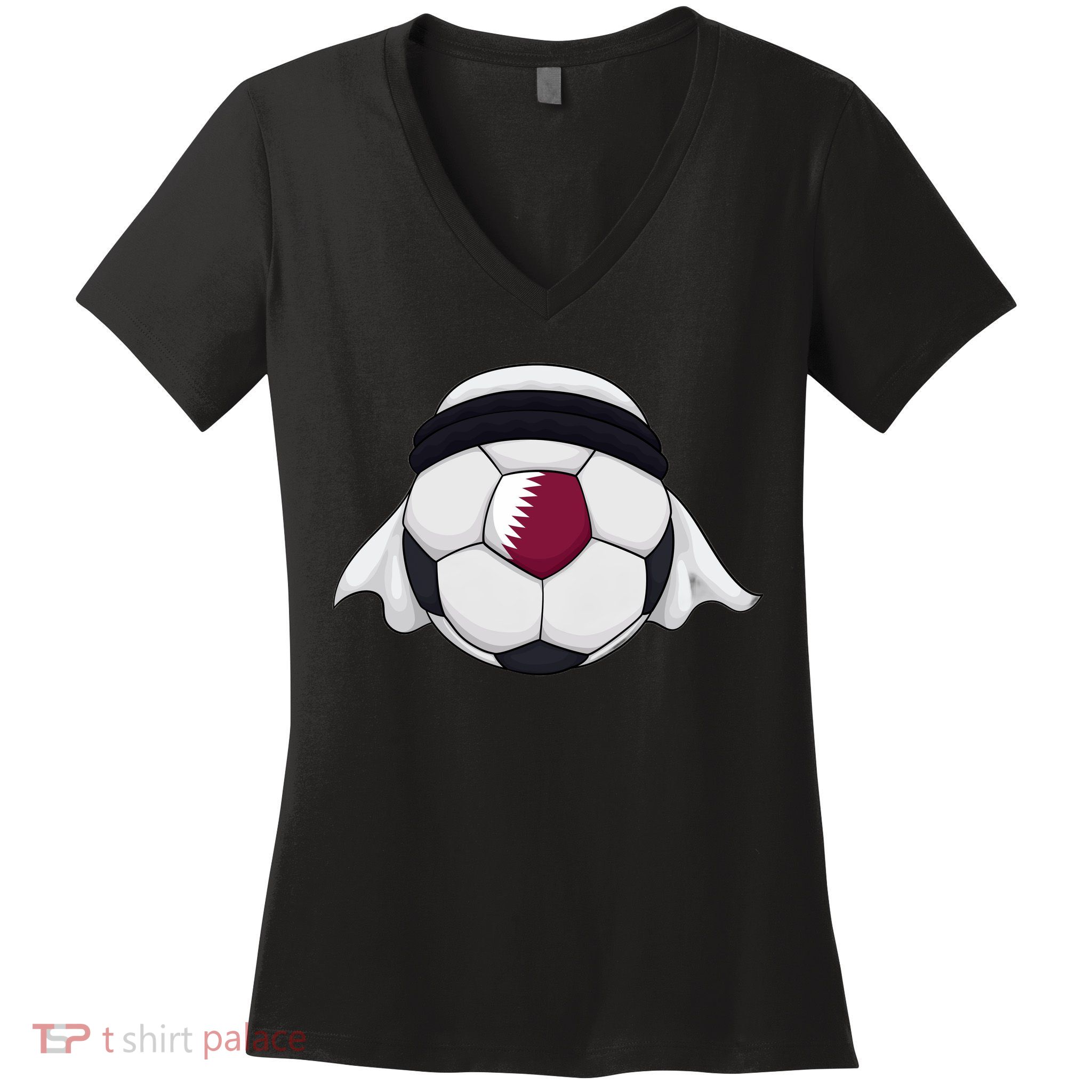Qatar Soccer Ball Wearing Keffiyeh Women's V-Neck T-Shirt