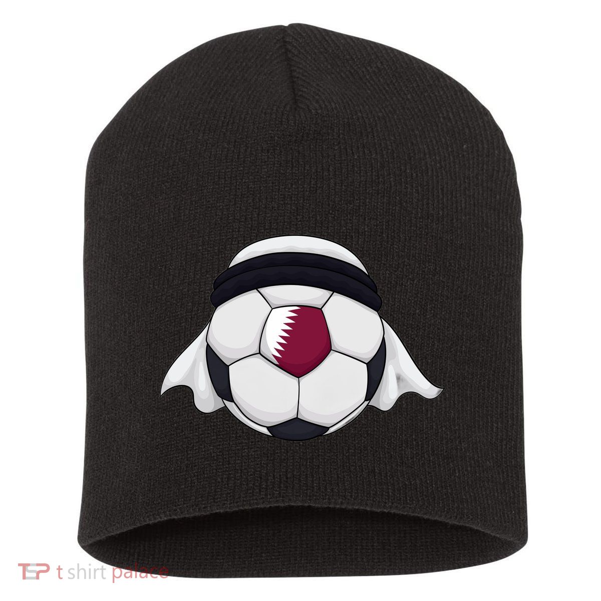 Qatar Soccer Ball Wearing Keffiyeh Short Acrylic Beanie
