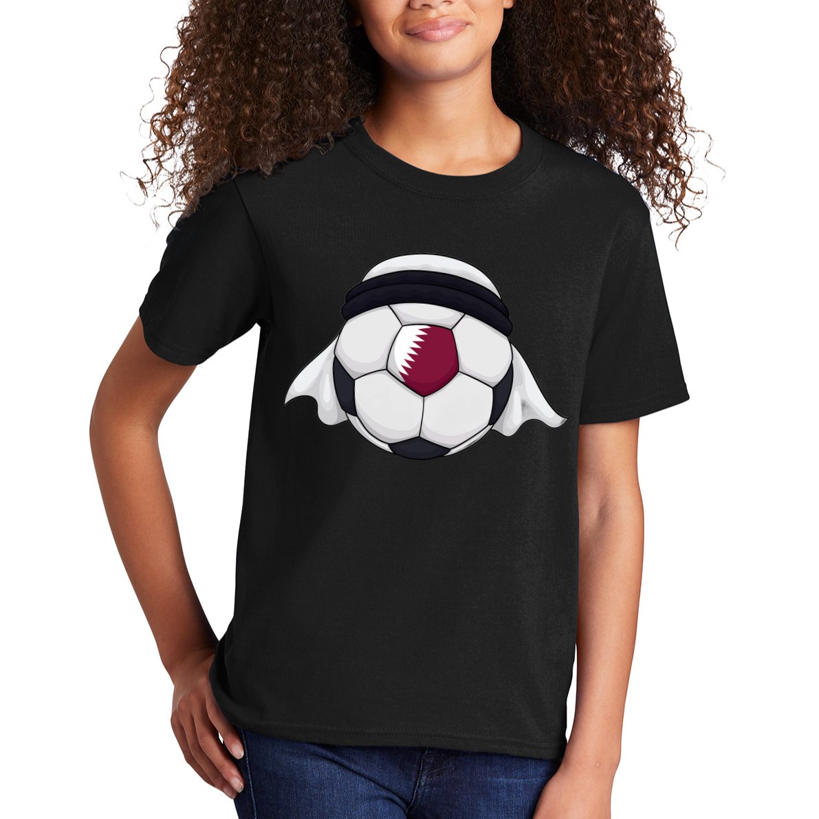 Qatar Soccer Ball Wearing Keffiyeh Kids T-Shirt