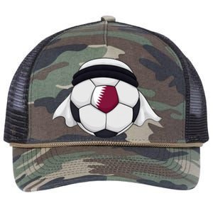 Qatar Soccer Ball Wearing Keffiyeh Retro Rope Trucker Hat Cap