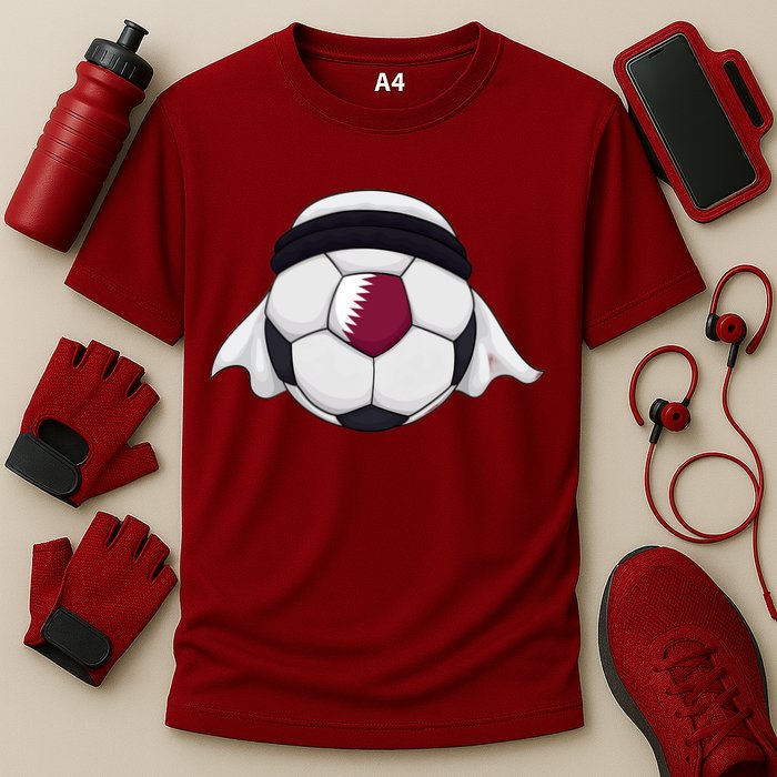 Qatar Soccer Ball Wearing Keffiyeh Cooling Performance Crew T-Shirt
