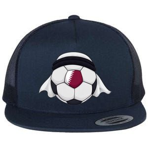 Qatar Soccer Ball Wearing Keffiyeh Flat Bill Trucker Hat