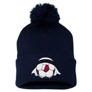 Qatar Soccer Ball Wearing Keffiyeh Pom Pom 12in Knit Beanie