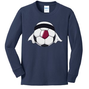 Qatar Soccer Ball Wearing Keffiyeh Kids Long Sleeve Shirt