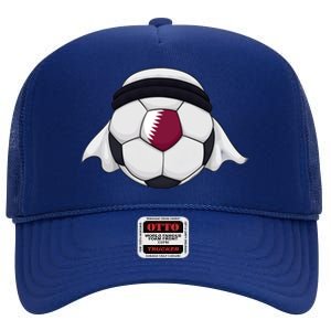 Qatar Soccer Ball Wearing Keffiyeh High Crown Mesh Back Trucker Hat