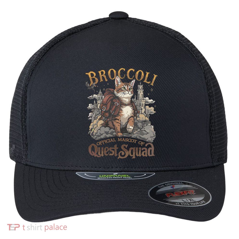 Quest Squad Broccoli Funny Cat Meme Cat Lover Bookworms Flexfit Unipanel Trucker Cap