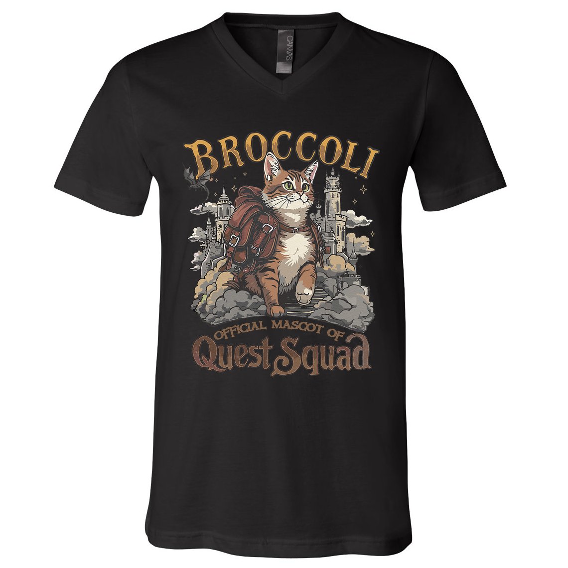 Quest Squad Broccoli Funny Cat Meme Cat Lover Bookworms V-Neck T-Shirt