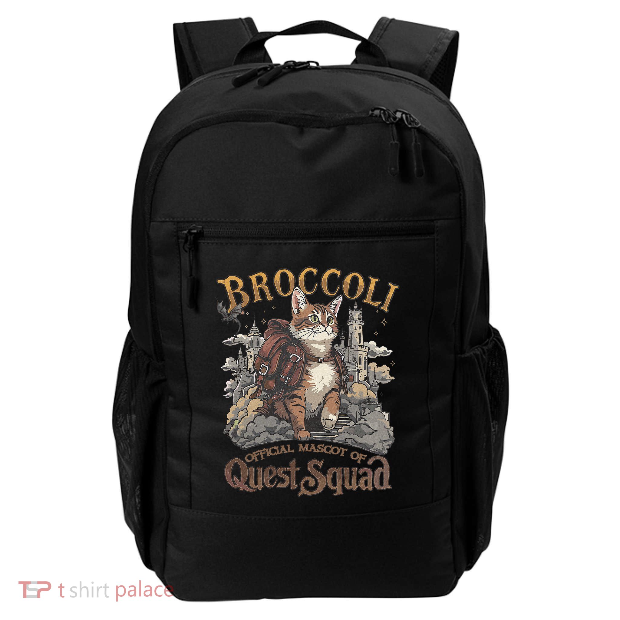 Quest Squad Broccoli Funny Cat Meme Cat Lover Bookworms Backpack