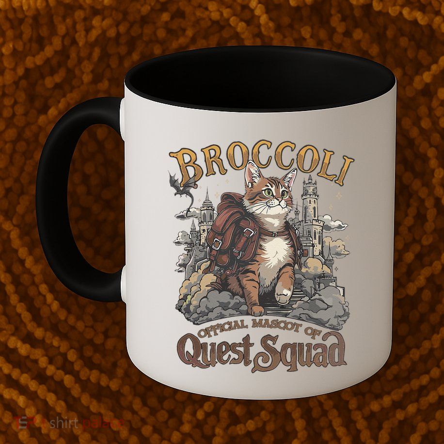 Quest Squad Broccoli Funny Cat Meme Cat Lover Bookworms Mug