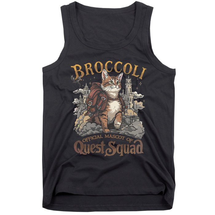 Quest Squad Broccoli Funny Cat Meme Cat Lover Bookworms Tank Top