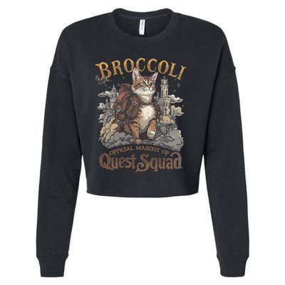 Quest Squad Broccoli Funny Cat Meme Cat Lover Bookworms Cropped Pullover Crew