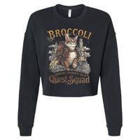 Quest Squad Broccoli Funny Cat Meme Cat Lover Bookworms Cropped Pullover Crew