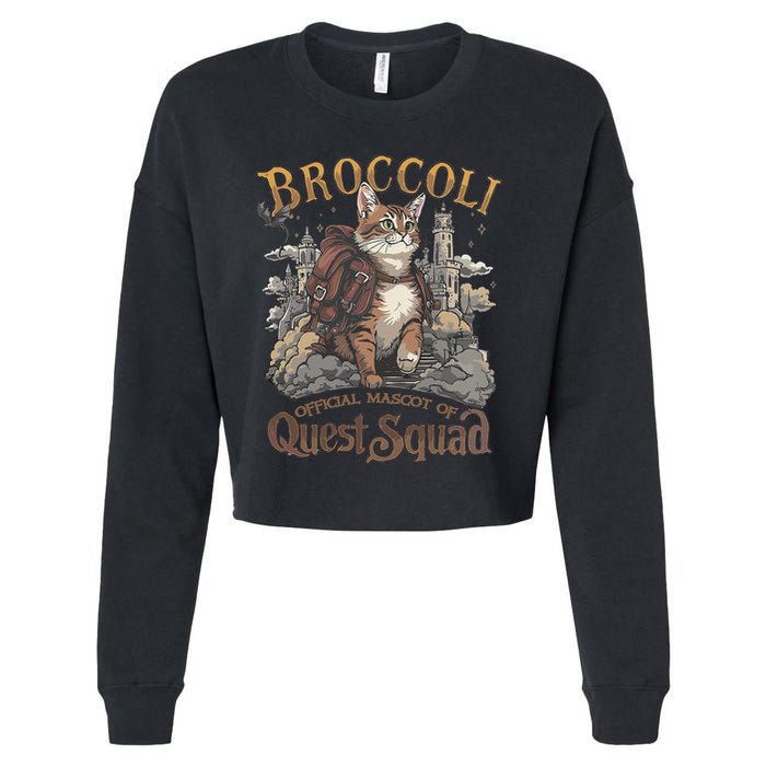 Quest Squad Broccoli Funny Cat Meme Cat Lover Bookworms Cropped Pullover Crew