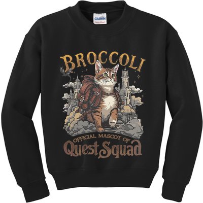 Quest Squad Broccoli Funny Cat Meme Cat Lover Bookworms Kids Sweatshirt