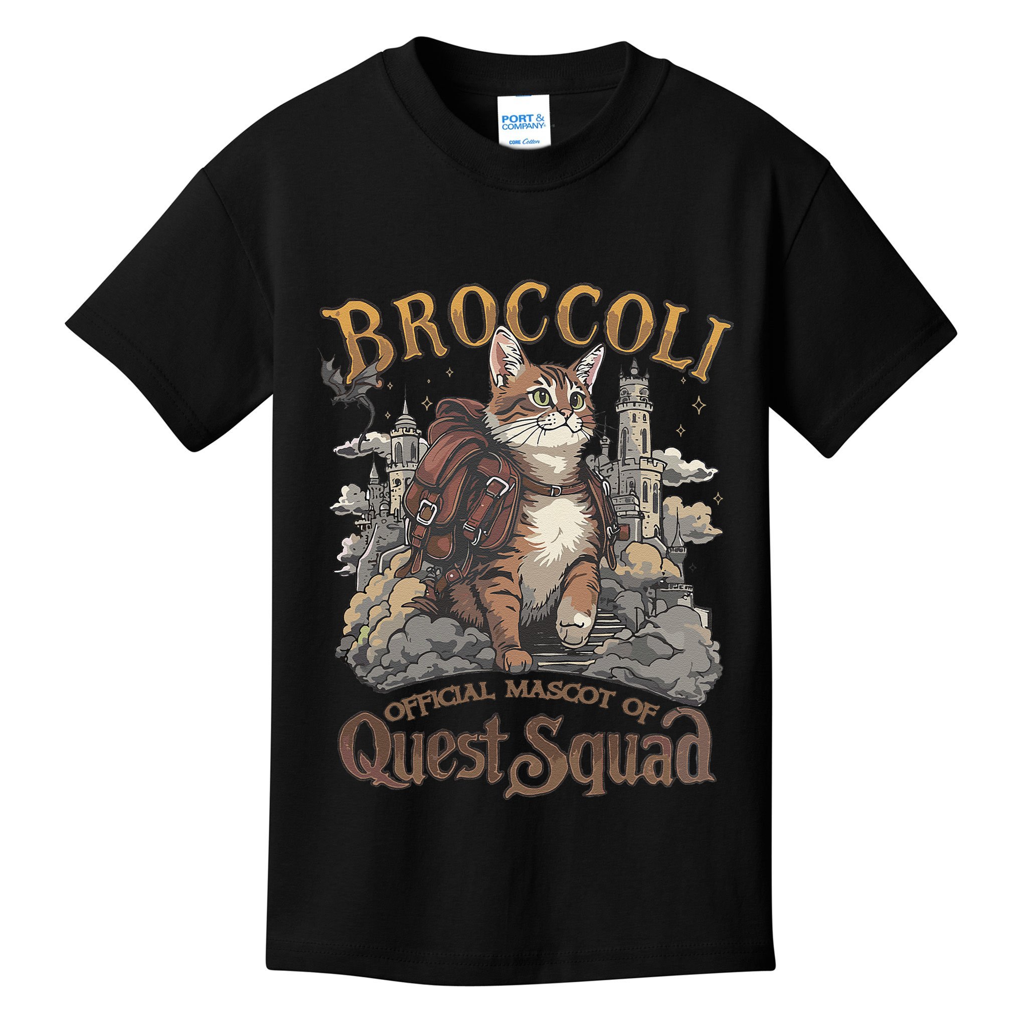 Quest Squad Broccoli Funny Cat Meme Cat Lover Bookworms Kids T-Shirt