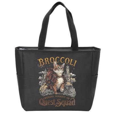 Quest Squad Broccoli Funny Cat Meme Cat Lover Bookworms Zip Tote Bag
