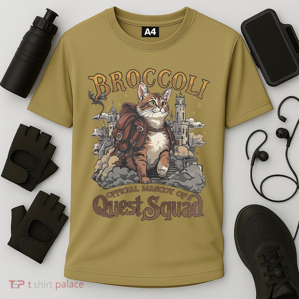 Quest Squad Broccoli Funny Cat Meme Cat Lover Bookworms Performance Shirt