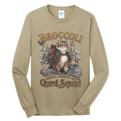 Quest Squad Broccoli Funny Cat Meme Cat Lover Bookworms Tall Long Sleeve T-Shirt