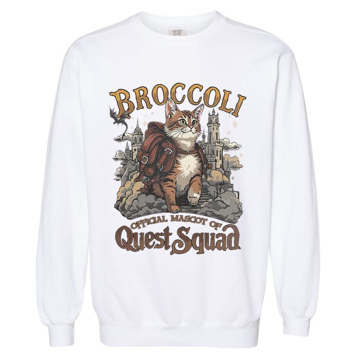 Quest Squad Broccoli Funny Cat Meme Cat Lover Bookworms Garment-Dyed Sweatshirt