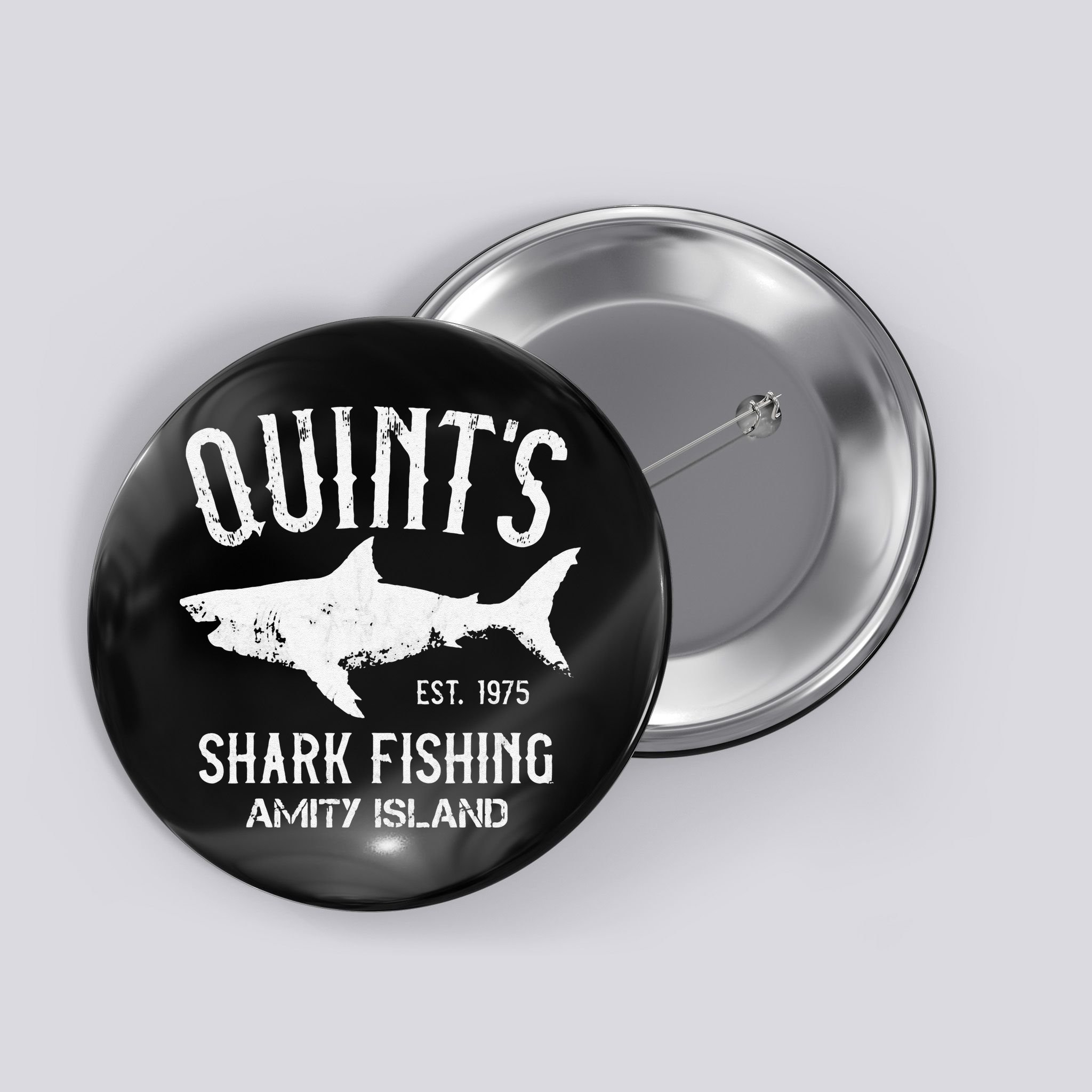 Quints Shark Fishing Charters Amity Island 1975 Button