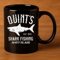 Quints Shark Fishing Charters Amity Island 1975 11oz C Handle Ceramic Mug