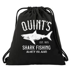 Quints Shark Fishing Charters Amity Island 1975 Drawstring Bag