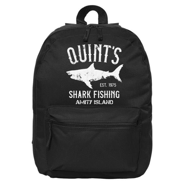 Quints Shark Fishing Charters Amity Island 1975 16 in Basic Backpack